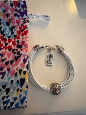 Brighton Mosaic White Leather Multi-Strand Bracelet with Silver-Tone Accent